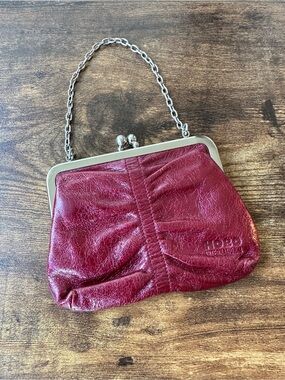 HOBO Red Leather Kiss-Lock Wristlet with Chain Handle